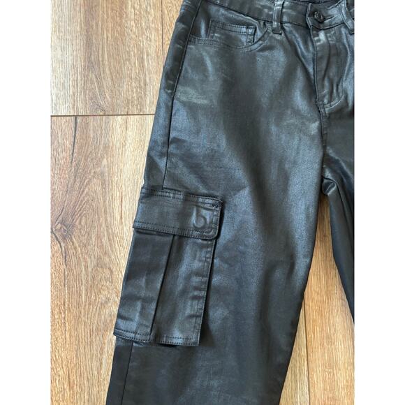 VERVET High Rise Coated Cargo Straight Black Jeans Size 27 - Picture 5 of 8